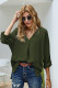 Army Green V Neck 3/4 Sleeve High Low Hem Shirt