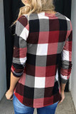 Red Contrast Plaid V Neck Long Sleeve Top