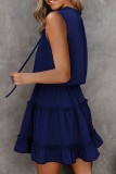 Blue Sleeveless V Neck Ruffled Swing Mini Dress