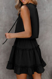 Black Sleeveless V Neck Ruffled Swing Mini Dress