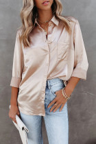 Apricot Satin Button Shirt with Pocket