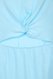 Sky Blue Crew Neck Sleeveless Twist Hollow-out Bodycon Mini Dress
