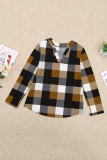 Yellow Contrast Plaid V Neck Long Sleeve Top