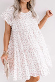 White Leopard Ruffled Sleeve Shift Mini Dress