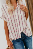 Pink Striped Short Sleeve Buttoned Pocket Shirt