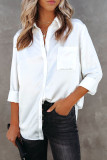 White Satin Button Shirt with Pocket