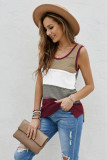 Burgundy Color Block Knitted Tank Top