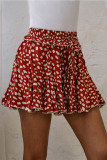 Red Printed Ruffled Hem A-Line Mini Skirt
