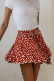 Red Printed Ruffled Hem A-Line Mini Skirt