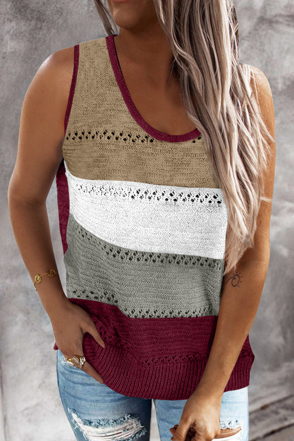 Burgundy Color Block Knitted Tank Top