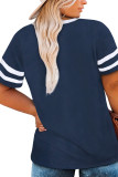 Blue Plus Size Tie-dyed Striped Short Sleeve V Neck T-shirt