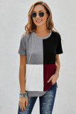 Wine Red Colorblock T-shirt with Slits