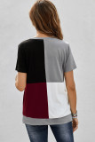 Wine Red Colorblock T-shirt with Slits