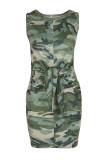 Camouflage Printed Tie Sleeveless Mini Dress