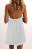 White Pompom Mock Neck Sleeveless Shift Mini Dress