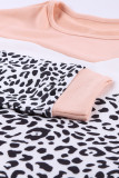 Color Block Leopard Patchwork Plus Size Long Sleeve Top
