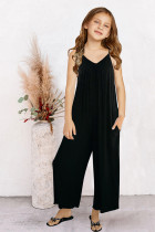 Black Spaghetti Strap Wide Leg Girl's Jumpsuit with Pocket