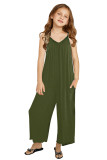 Green Spaghetti Strap Wide Leg Girl's Jumpsuit with Pocket