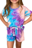 Purple Girl's Tie Dye T Shirt and Drawstring Shorts Set