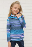 Sky Blue Cowl Neck Girl's Striped Sweatshirt