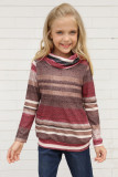Red Cowl Neck Girl's Striped Sweatshirt