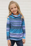 Sky Blue Cowl Neck Girl's Striped Sweatshirt