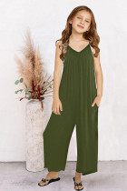 Green Spaghetti Strap Wide Leg Girl's Jumpsuit with Pocket