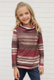 Red Cowl Neck Girl's Striped Sweatshirt