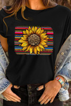 Leopard Sunflower Print Graphic Tees for Women UNISHE Wholesale Short Sleeve T shirts Top