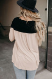 Apricot Round Neck Long Sleeve Color Block Tunic Top