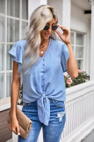 Sky Blue Forever Tonight Button Tie Top