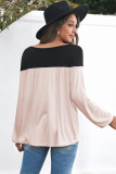 Apricot Round Neck Long Sleeve Color Block Tunic Top