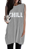 Gray CHILL Letters Graphic Tank with Pockets