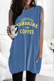 SUNSHINE AND COFFEE Letters Graphic Tank with Pockets