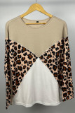 Apricot Leopard Splicing Long Sleeve Top