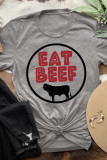 Eat Beef Print Graphic Tees for Women UNISHE Wholesale Short Sleeve T shirts Top
