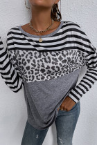Leopard Stripe Color Block  Long Sleeve Top Women UNISHE Wholesale