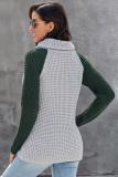 Green Button Turtle Cowl Neck Asymmetric Hem Wrap Pullover Sweater