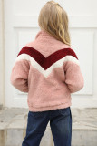 Pink Stripe Color Block Half Zip Girl Fleece Sweatshirt with Pocket