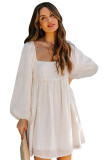 Classic Square Neck Puff Sleeve Babydoll Style Short Dress