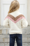 White Stripe Color Block Half Zip Girl Fleece Sweatshirt with Pocket
