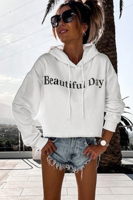 White Beautiful Day Letters Graphic Hoodie