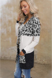 Gray Leopard Block Cardigan with Pockets