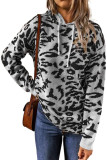 Gray Leopard Print Long Sleeve Hooded Sweatshirt