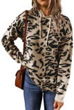 Khaki Leopard Print Long Sleeve Hooded Sweatshirt