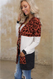 Brown Leopard Block Cardigan with Pockets
