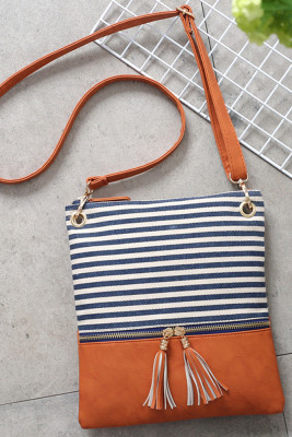 PU Stripe Canvas Splicing Crossbody Bags Unishe Wholesale MOQ 3PCS