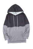 Gray Dip-Dye Colorblock Drawstring Hoodie with Pockets