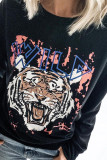 Black Tiger Letter Print Pullover Graphic Sweatshirt