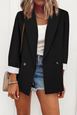 Black Buttoned Lapel Collar Blazer with Pocket